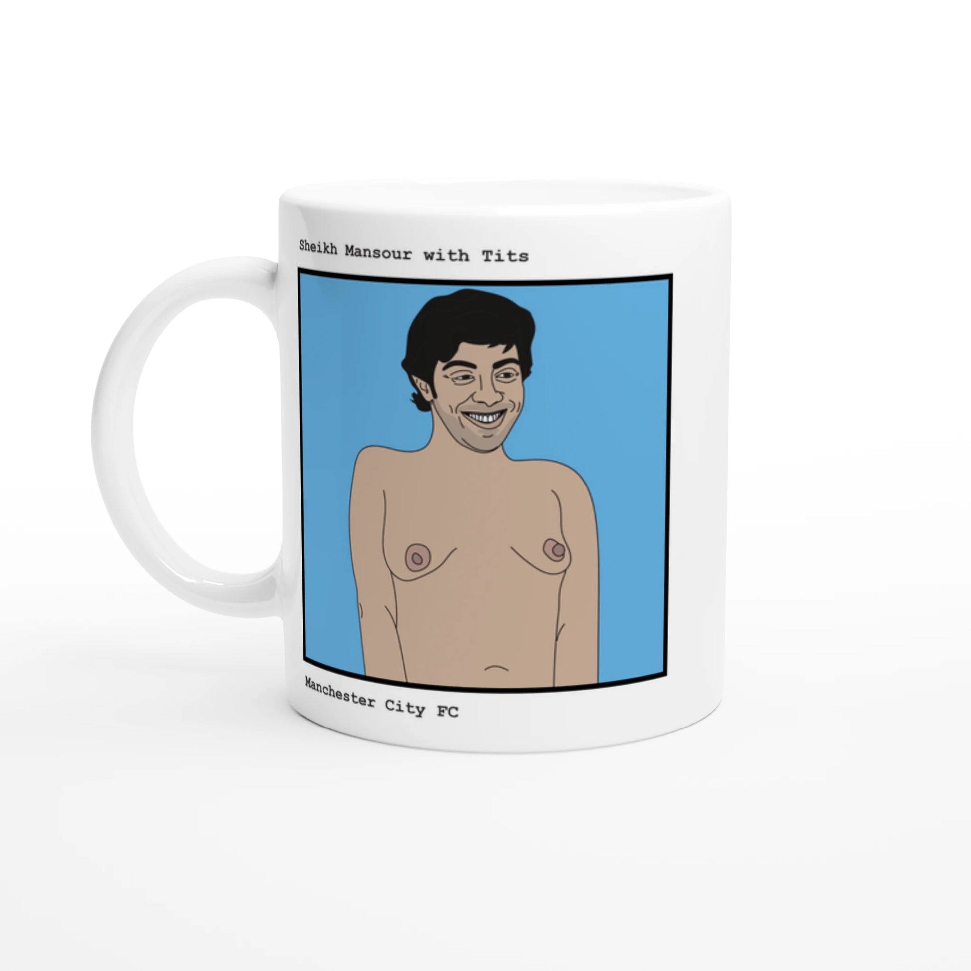 Funny Sheikh Mansour Mug by Footballerswith