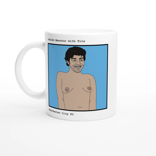 Funny Sheikh Mansour Mug by Footballerswith